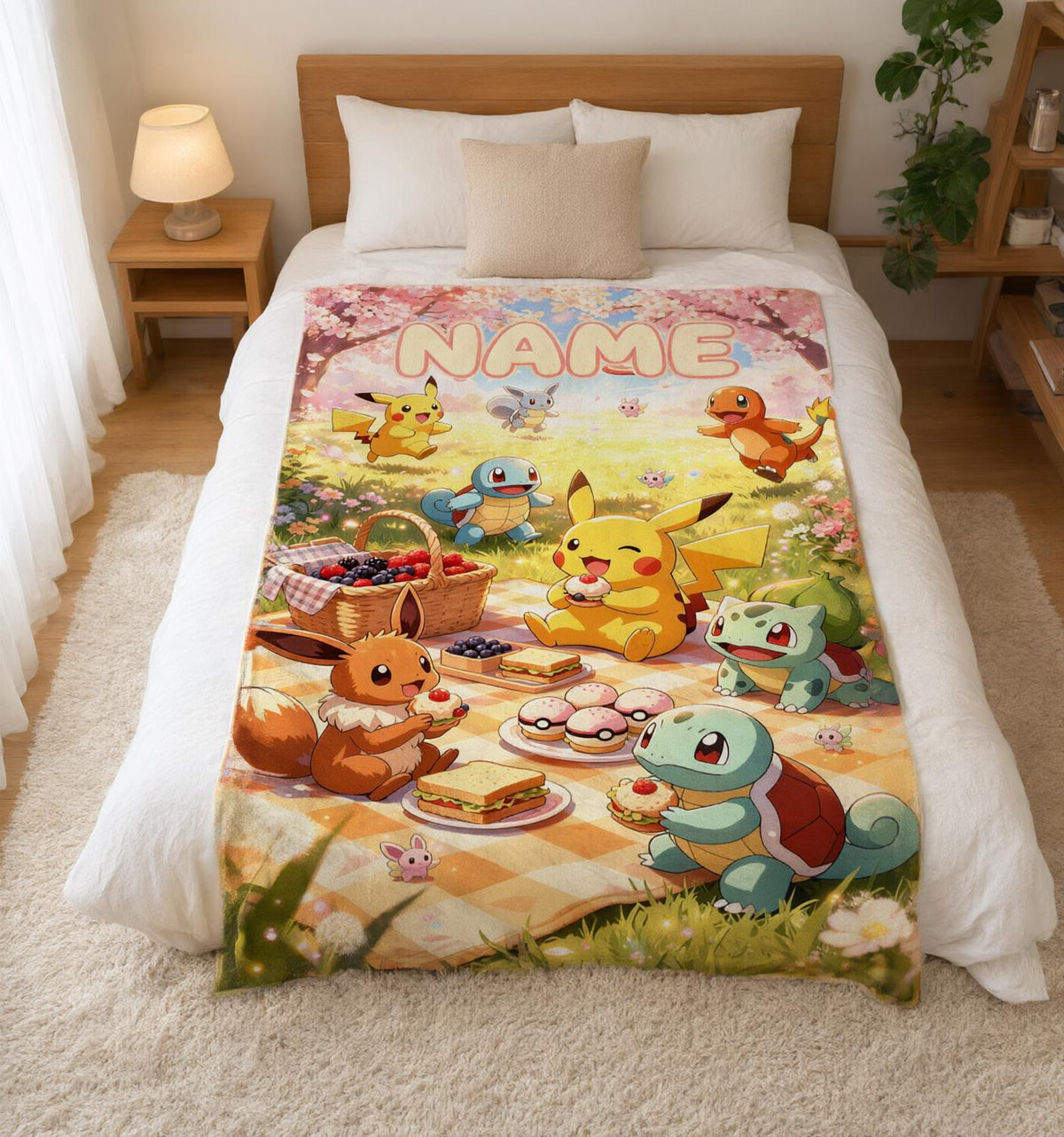 Custom Name Pokemon Soft Throw Blanket, Personalized Cartoon Art, Ideal Birthday Gift for Kids