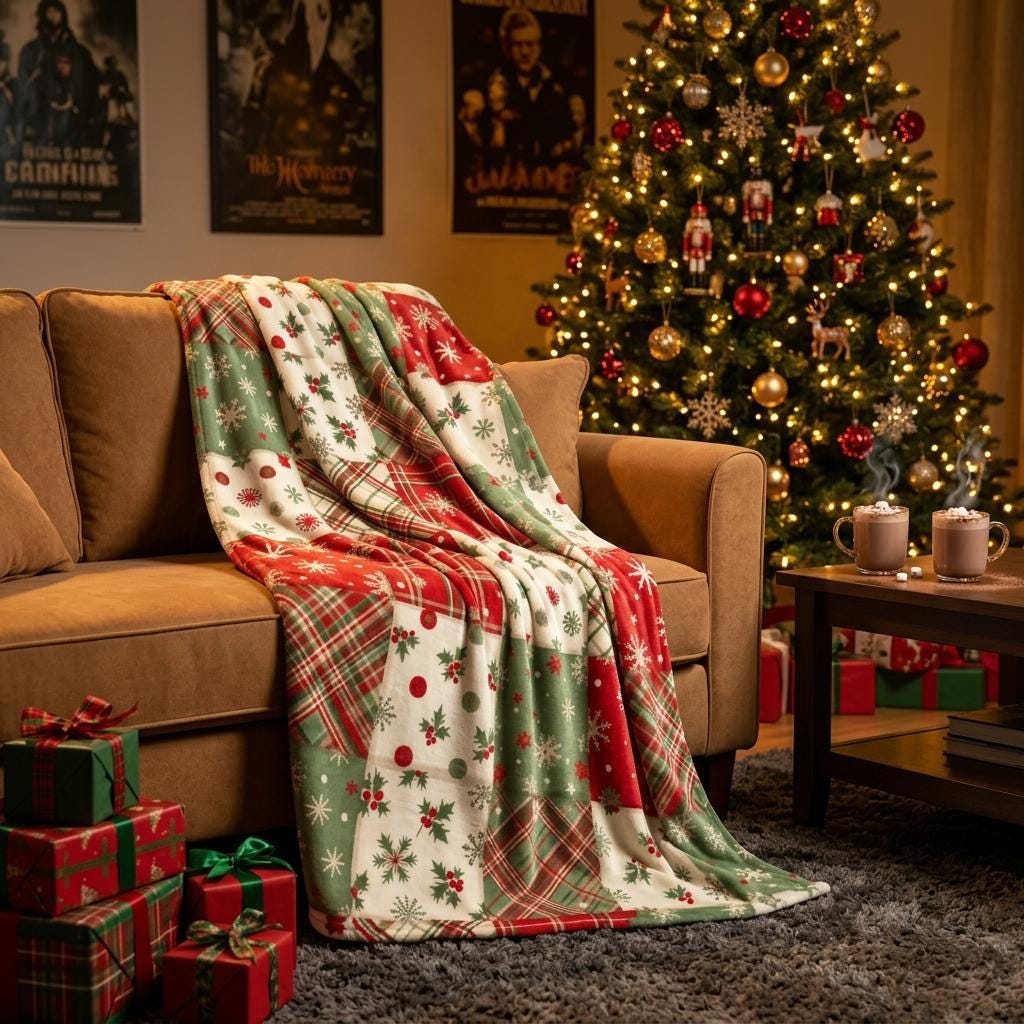 Christmas Lover Blanket, Patchwork Plaid Throw, Red Green Flannel, Cozy Holiday Decor, Gift for Family Home