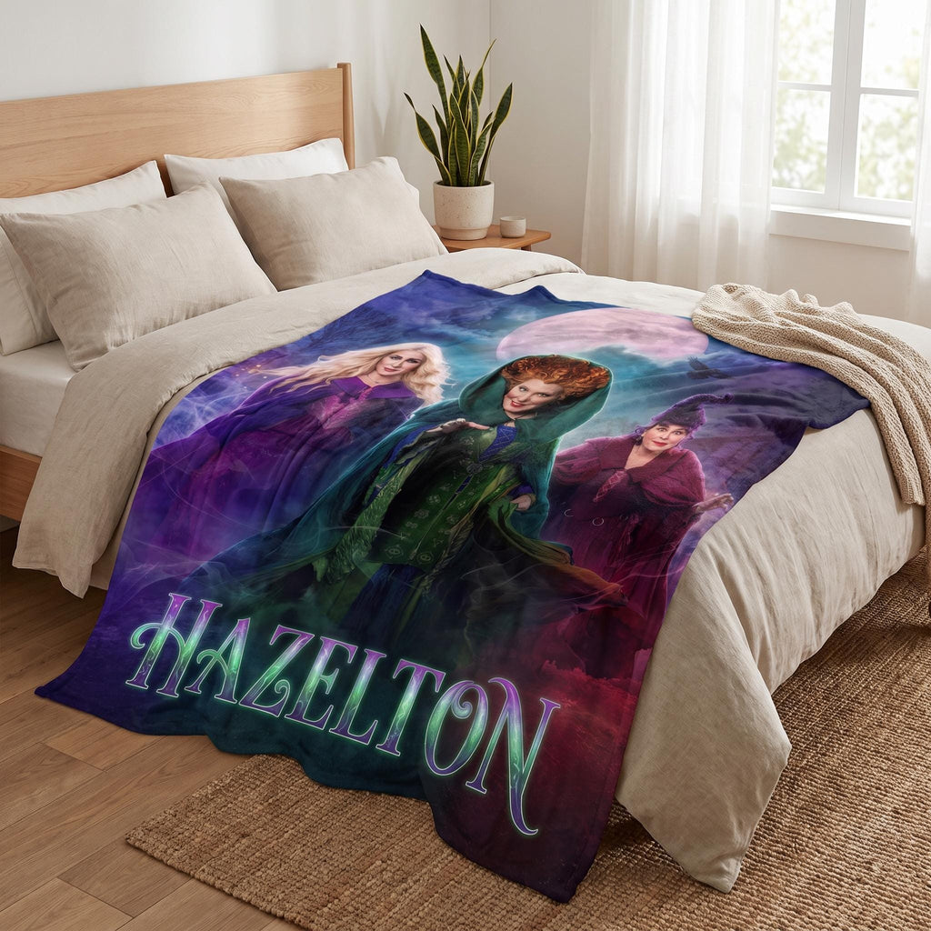 Personalized Witches Halloween Blanket, Custom Spooky Season Throw, Witchy Fall Decor, Cozy Magical Moon Room Accent