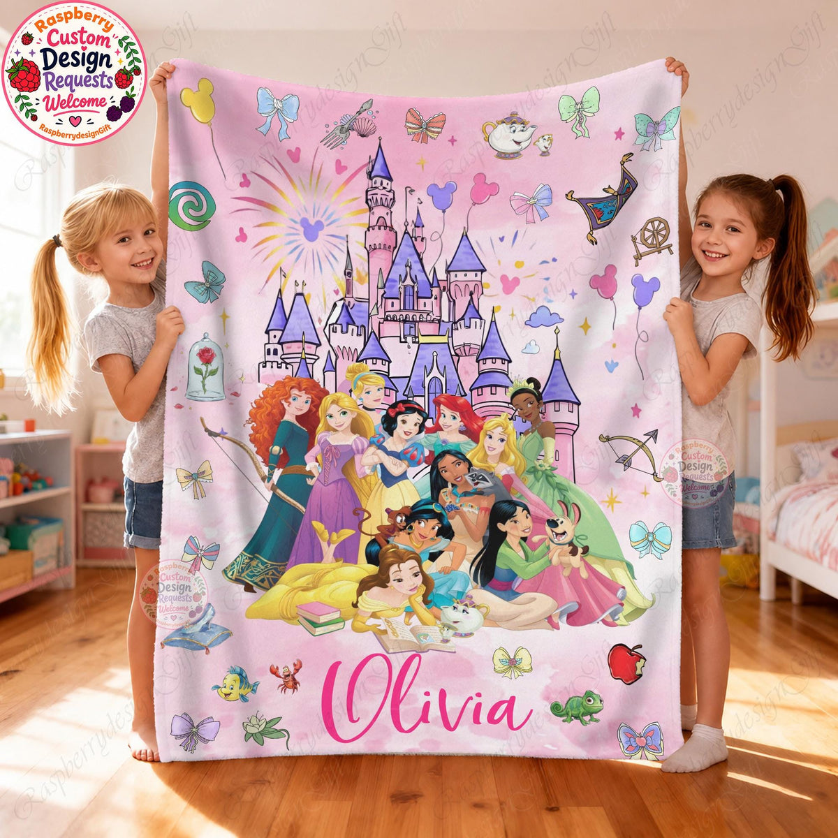 Personalized Disney Princess Blanket Girl Gift, Girls Room Decor, Custom name Disney Princess Blanket, birthday Kids gift
