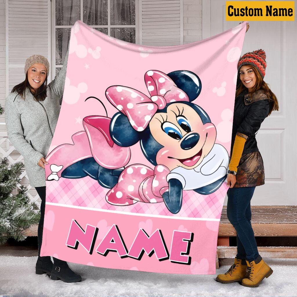 Custom Name Minnie Mouse Blanket for Girls, Personalized Pink Fleece Throw Blanket, Cute Disney Nursery Decor, Toddler Birthday Gift