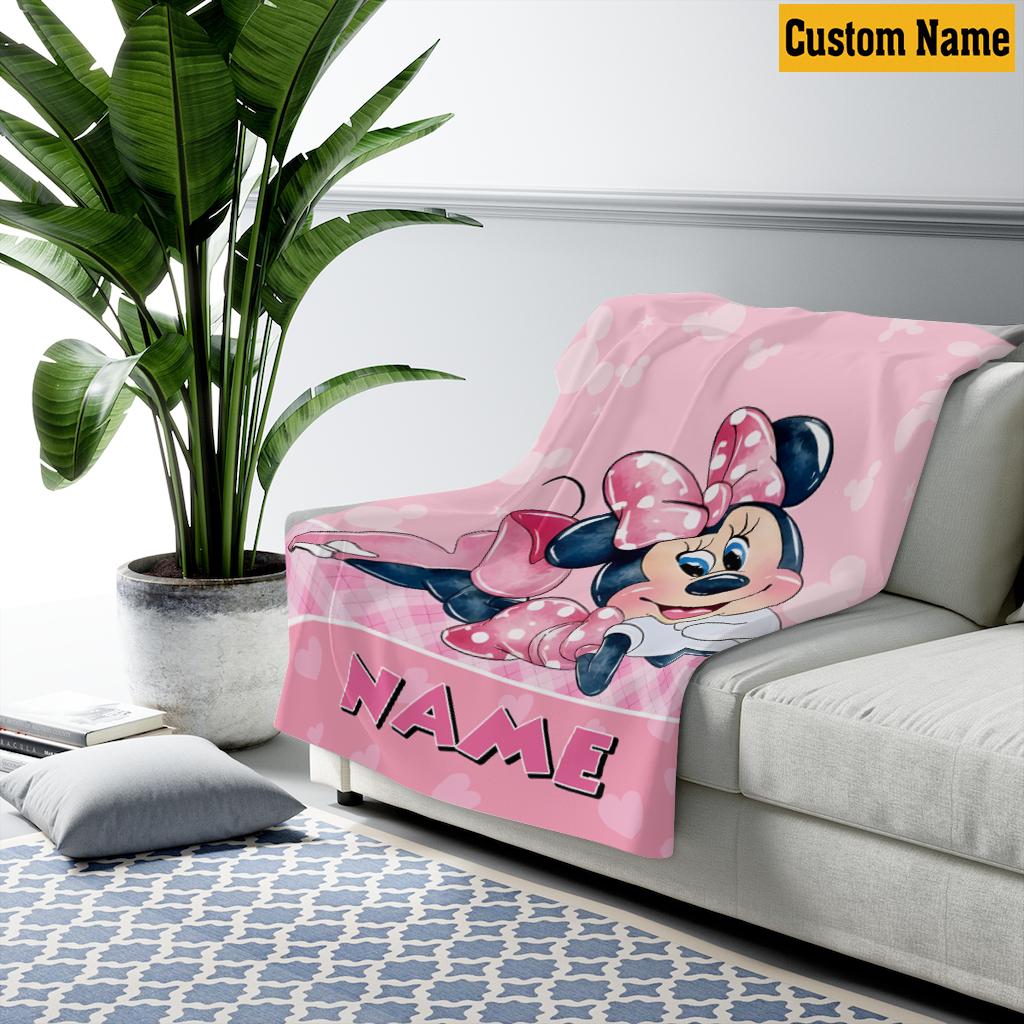 Custom Name Minnie Mouse Blanket for Girls, Personalized Pink Fleece Throw Blanket, Cute Disney Nursery Decor, Toddler Birthday Gift