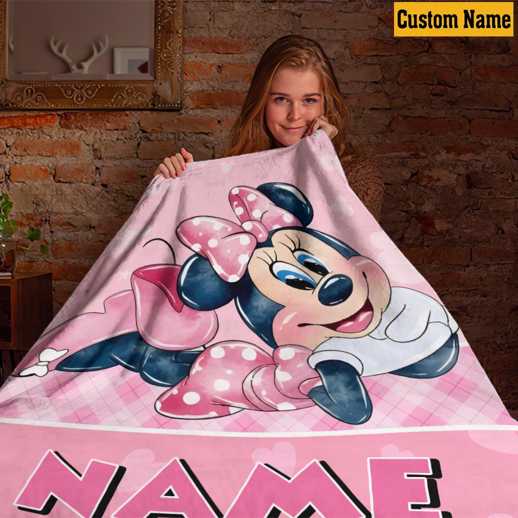 Custom Name Minnie Mouse Blanket for Girls, Personalized Pink Fleece Throw Blanket, Cute Disney Nursery Decor, Toddler Birthday Gift