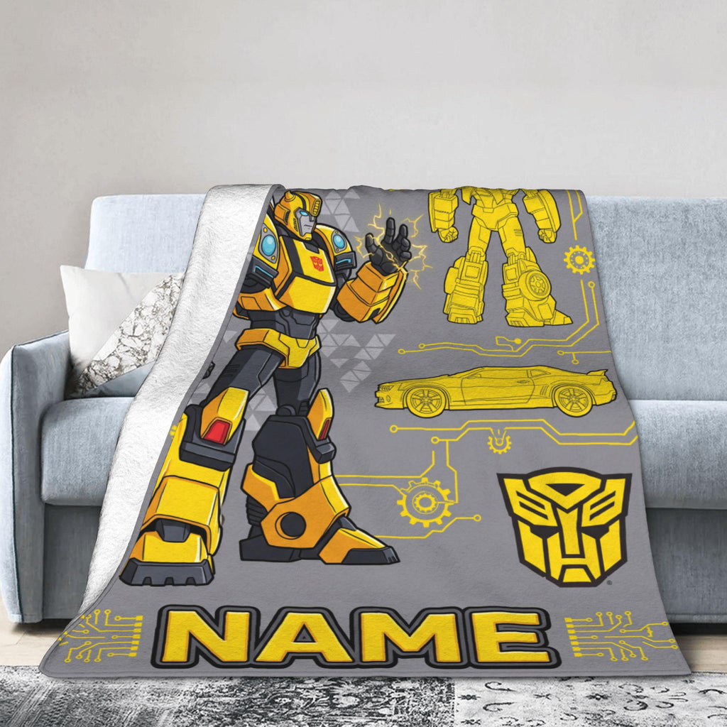 Customizable Transformers Bumblebee Blanket, Tech Mecha Boys Flannel Throw
