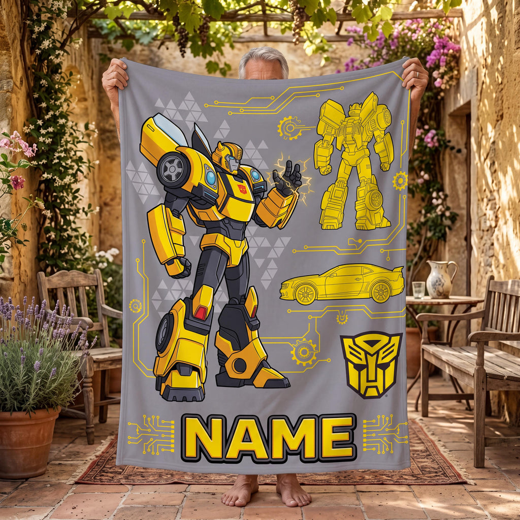 Customizable Transformers Bumblebee Blanket, Tech Mecha Boys Flannel Throw