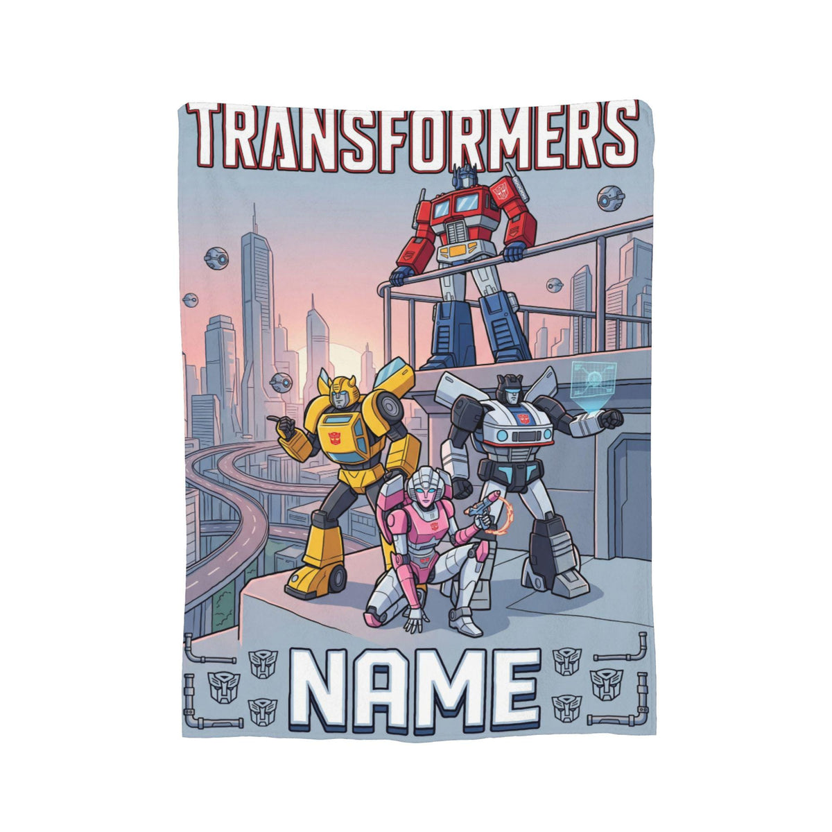 Personalized Transformers City Guardian Blanket, Custom Autobot Team Kids Throw