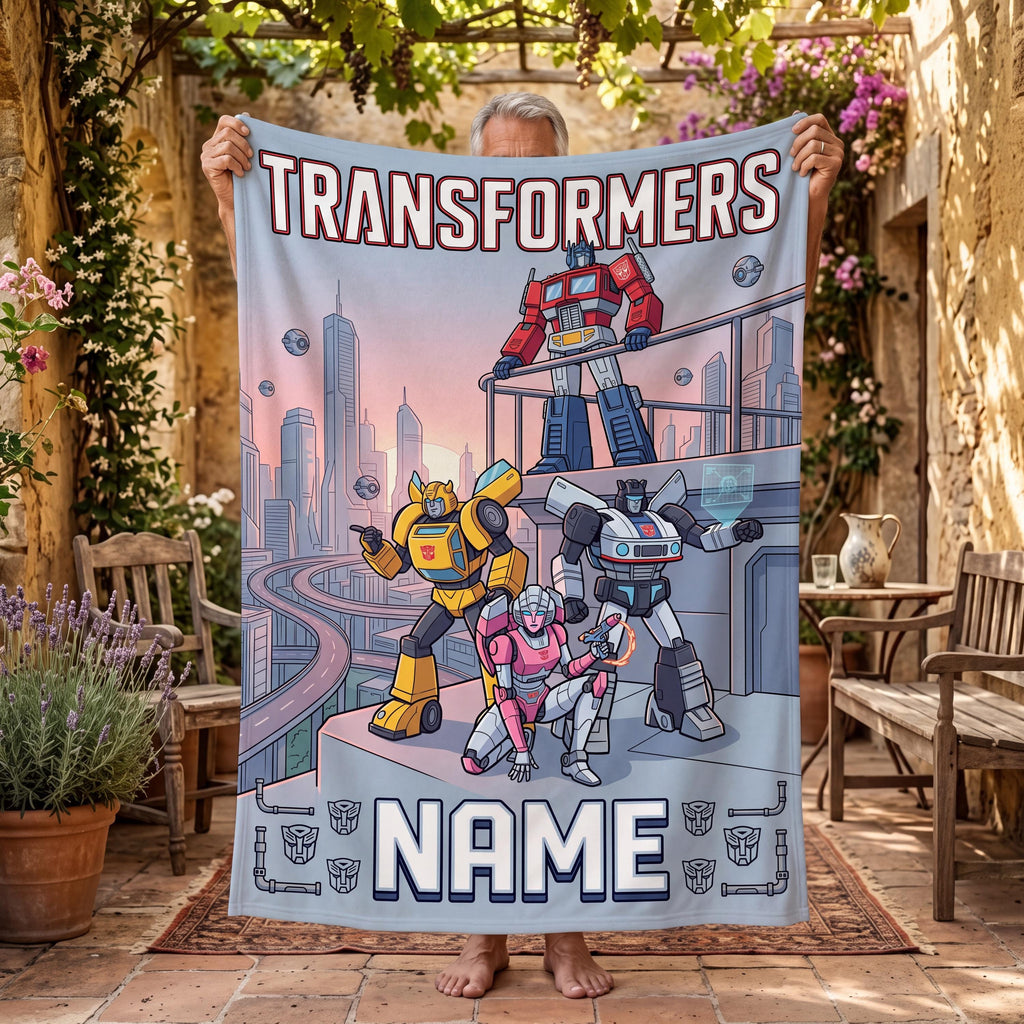 Personalized Transformers City Guardian Blanket, Custom Autobot Team Kids Throw