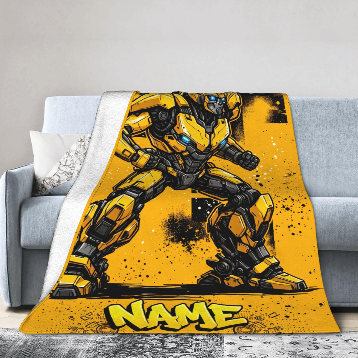 Personalized Transformers Bumblebee Blanket, Urban Graffiti Mecha Kids Throw