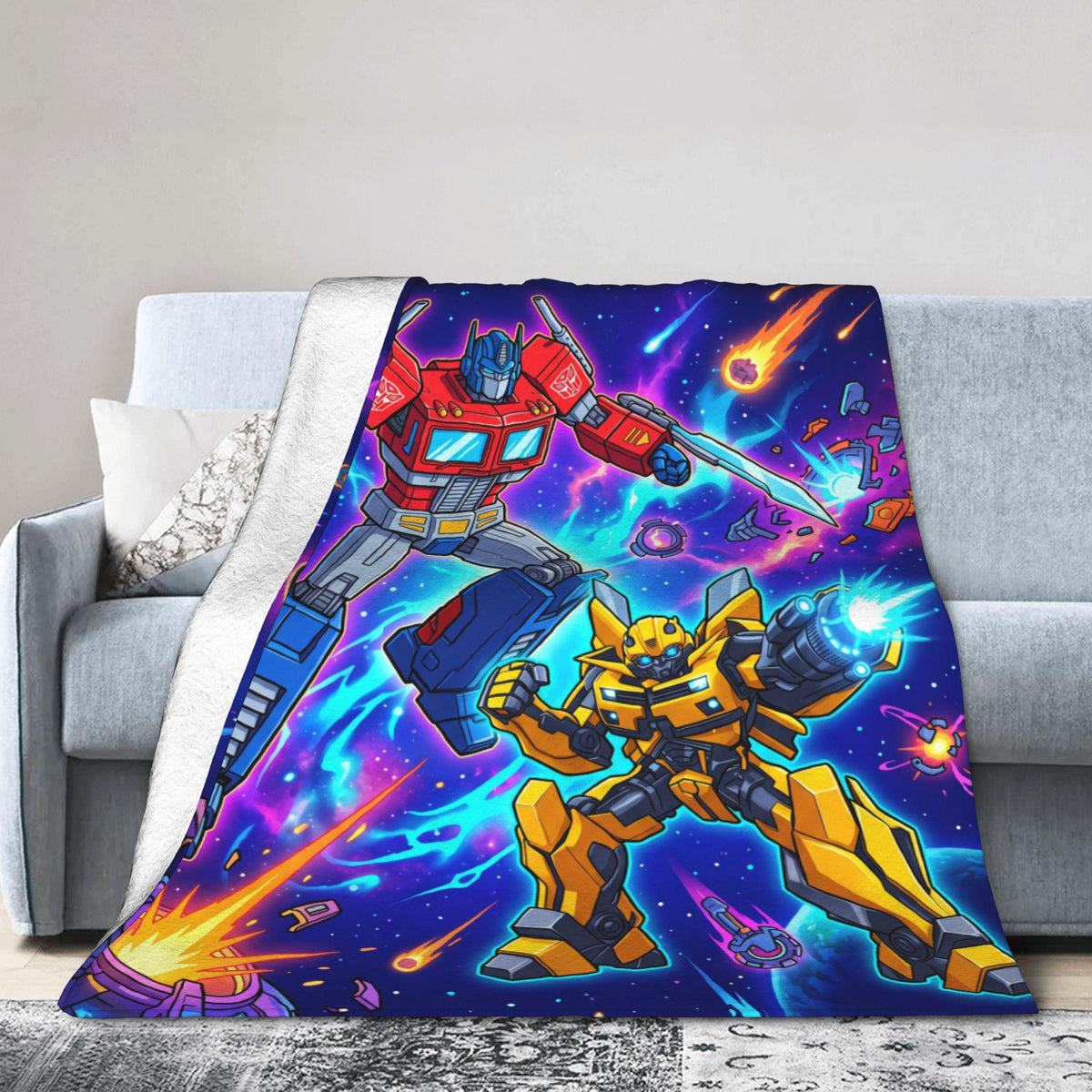 Customizable Transformers Cosmic Battle Blanket, Prime Bumblebee Kids Throw