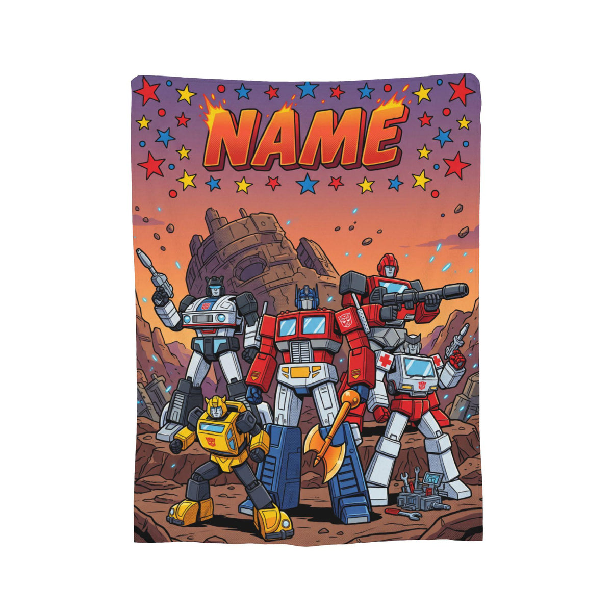 Personalized Transformers Autobot Squad Blanket, Prime Battle Kids Flannel Throw