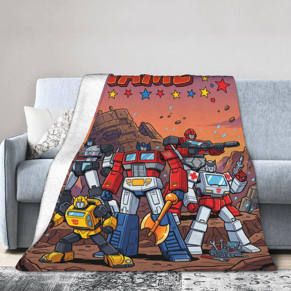 Personalized Transformers Autobot Squad Blanket, Prime Battle Kids Flannel Throw