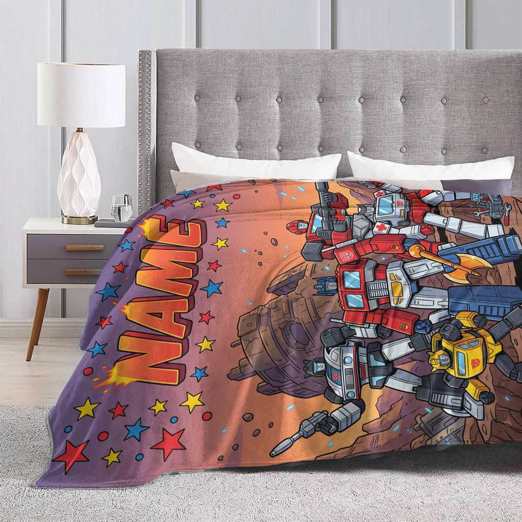 Personalized Transformers Autobot Squad Blanket, Prime Battle Kids Flannel Throw
