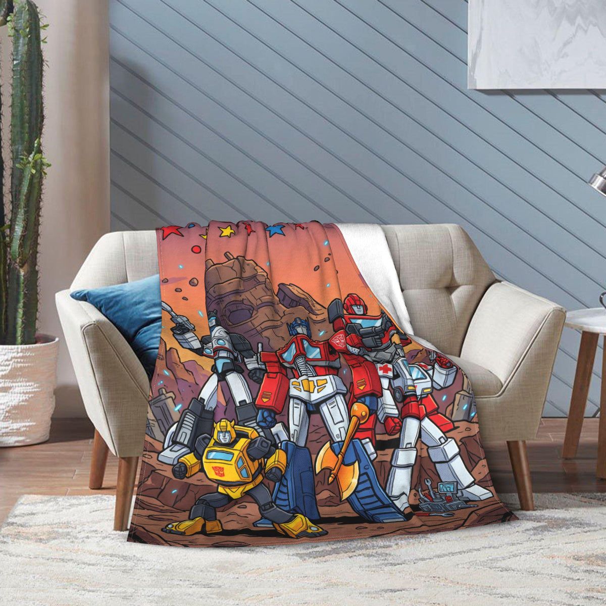 Personalized Transformers Autobot Squad Blanket, Prime Battle Kids Flannel Throw