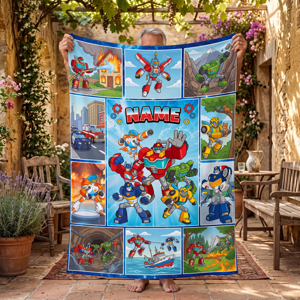 Personalized Transformers Rescue Bots Blanket, Hero Team Kids Flannel Throw
