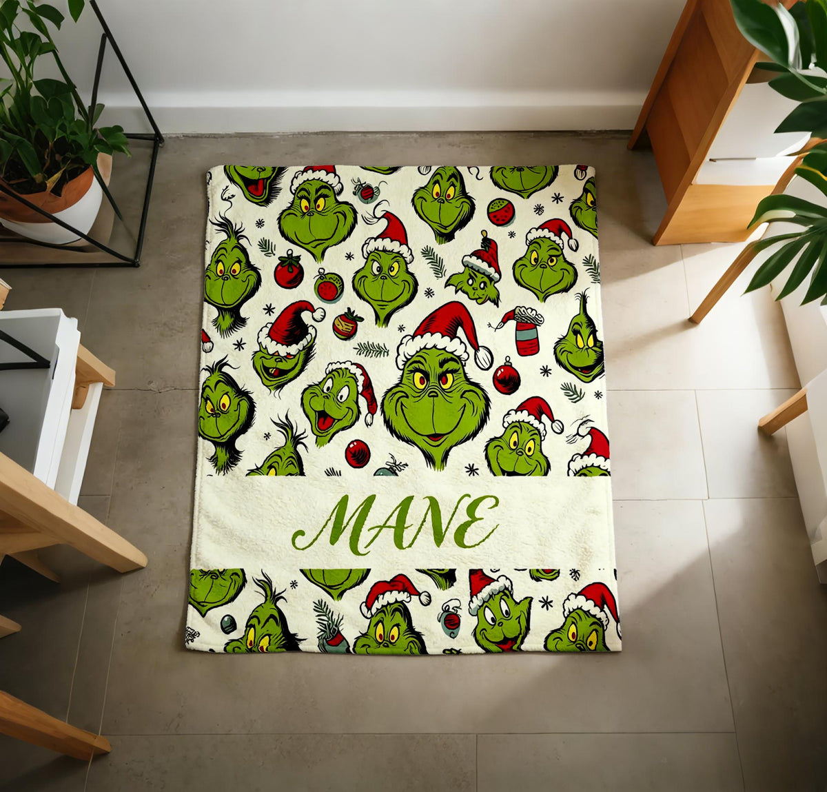 Grinch Blanket Soft Throw Custom Name, Fun Christmas Family Gift
