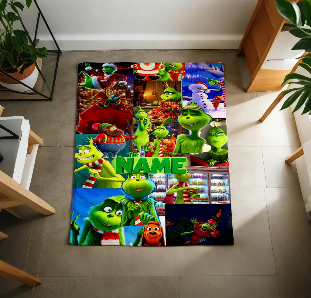 Grinch Blanket Soft Throw Custom Name, Movie Montage Xmas Gift