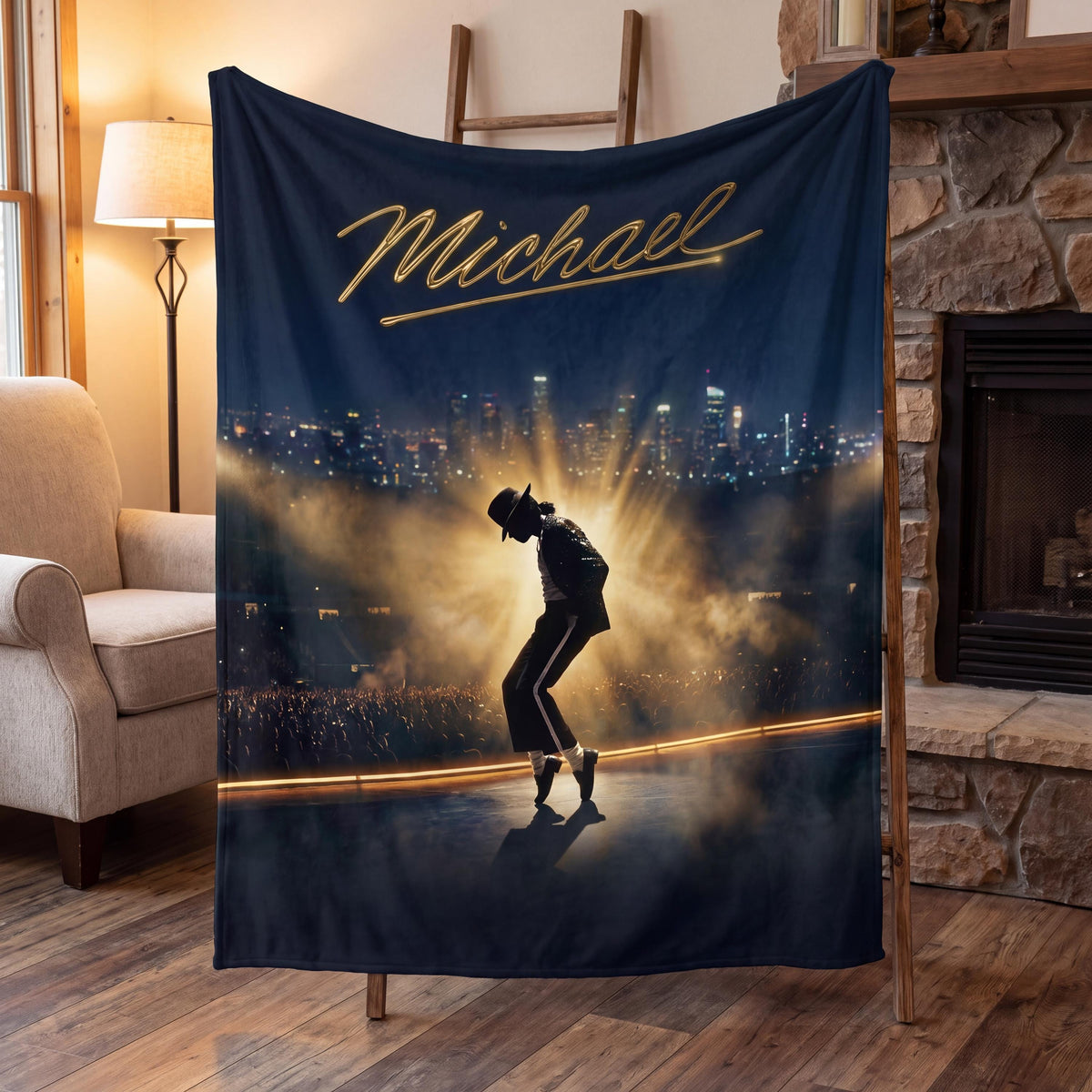 Personalized Tiptoe Dance Flannel Blanket, Custom Pop King Silhouette Throw, Stage Spotlight Bedding, Retro Music Gift for Dancers