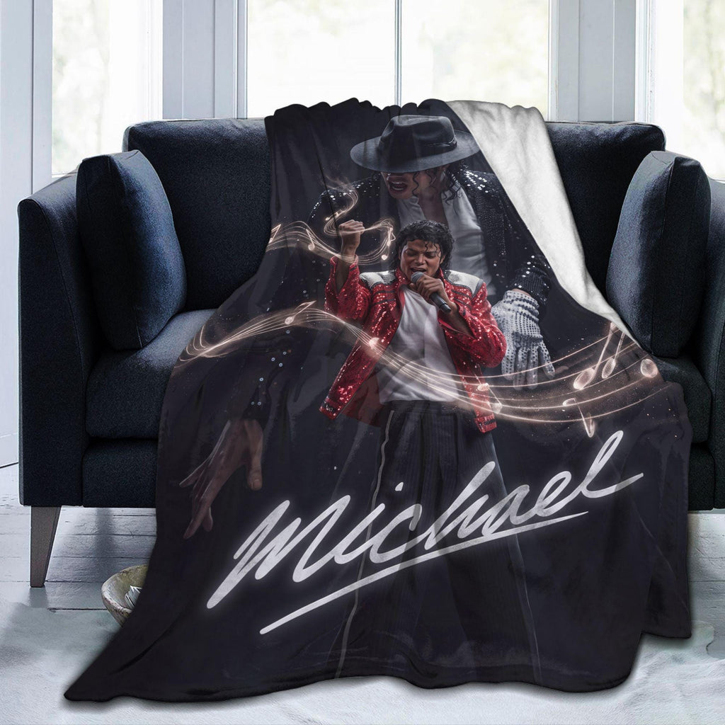 Personalized Red Jacket Pop Legend Flannel Blanket, Custom Retro Music Hero Throw, 80s Thrill Aesthetic Bedding, Gift for Vinyl Fans