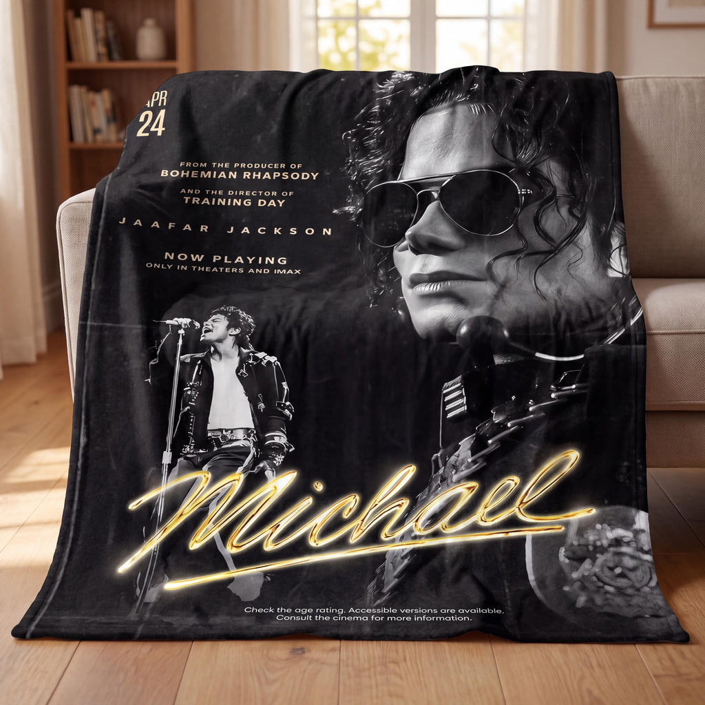 Personalized King of Pop Flannel Blanket, Custom Moonwalker Dance Silhouette Throw, Retro Music Icon Bedding, Gift for Pop Lovers