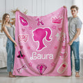 Personalized Pink Girl Blanket, Custom Name Pink Throw, Girly Birthday Gift for Daughter, Tween Teen Room Decor, Princess Party Gift