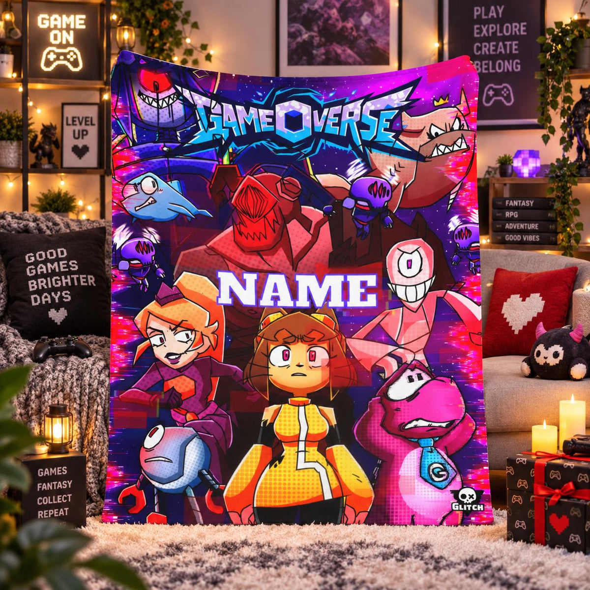Personalized Game Style Flannel Blanket, Custom Name Cozy Throw Blanket, Fantasy Gaming Room Decor, Soft Fleece Gift for Kids & Teens
