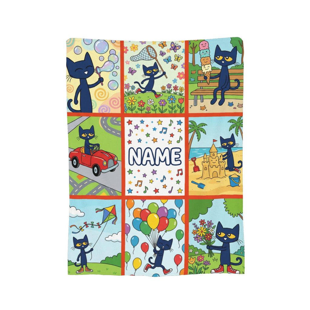 Customizable Pete the Cat Blanket Comic Grid Fun Park Adventures Soft Throw