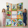 Customizable Pete the Cat Blanket Comic Grid Fun Park Adventures Soft Throw