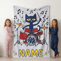 Personalized Pete the Cat Rock Drummer Blanket Custom Name Music Room Bedding