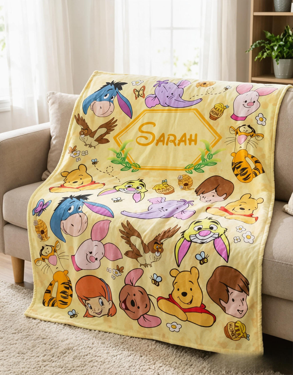 Custom Name Winnie the Pooh Blanket, Hundred Acre Wood Characters, Cozy Flannel Fleece Throw
