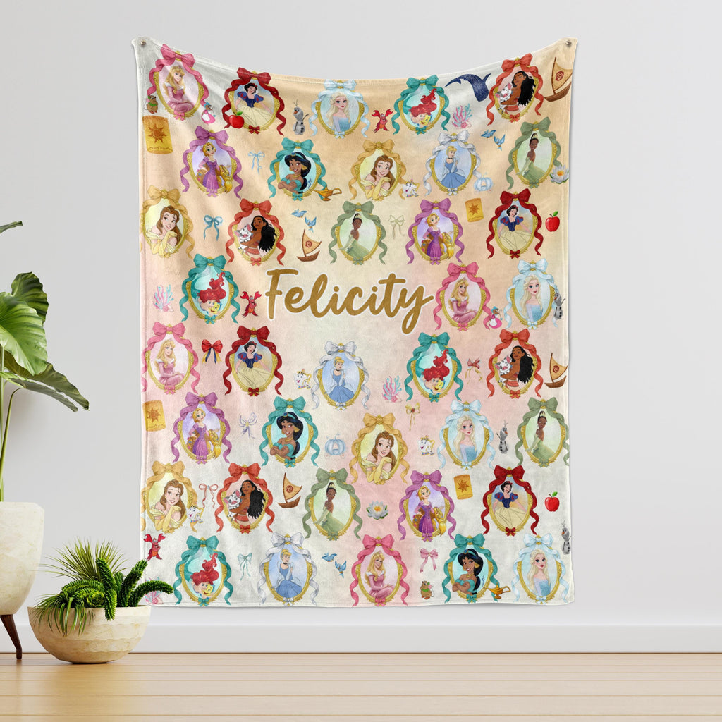 Elegant Princess Mirror Coquette Custom Blanket, Fairytale Bow Nursery Throw for Kids