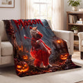 Custom Buddy The Unicorn Halloween Blanket, Personalized Spooky Name Flannel Throw, Creepy Horror Fan Gift, Scary Movie Night Decor