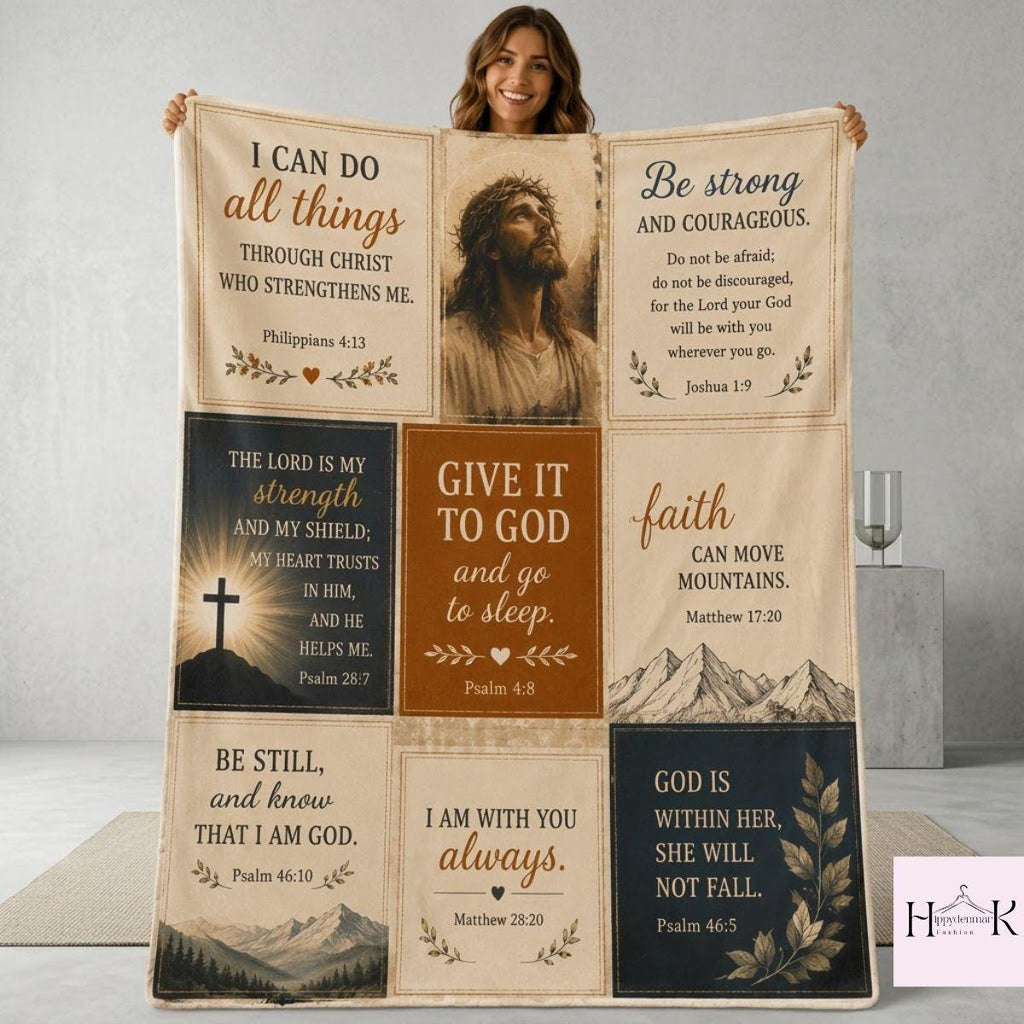 Christian Scripture Blanket, Floral Bible Verse Throw, Faith Fleece Blanket, Inspirational Religious Gift, Cozy Christian Gift For Her