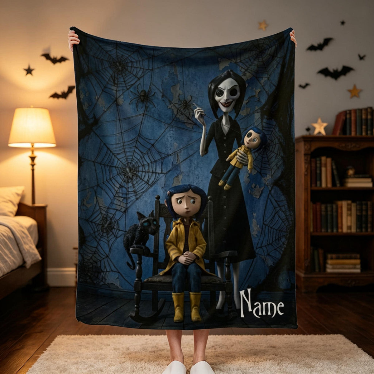 Personalized Gothic Fleece Blanket, Custom Name Dark Fantasy Throw, Spooky Kids Bedroom Decor, Halloween Gift, Cozy Movie Night Blanket