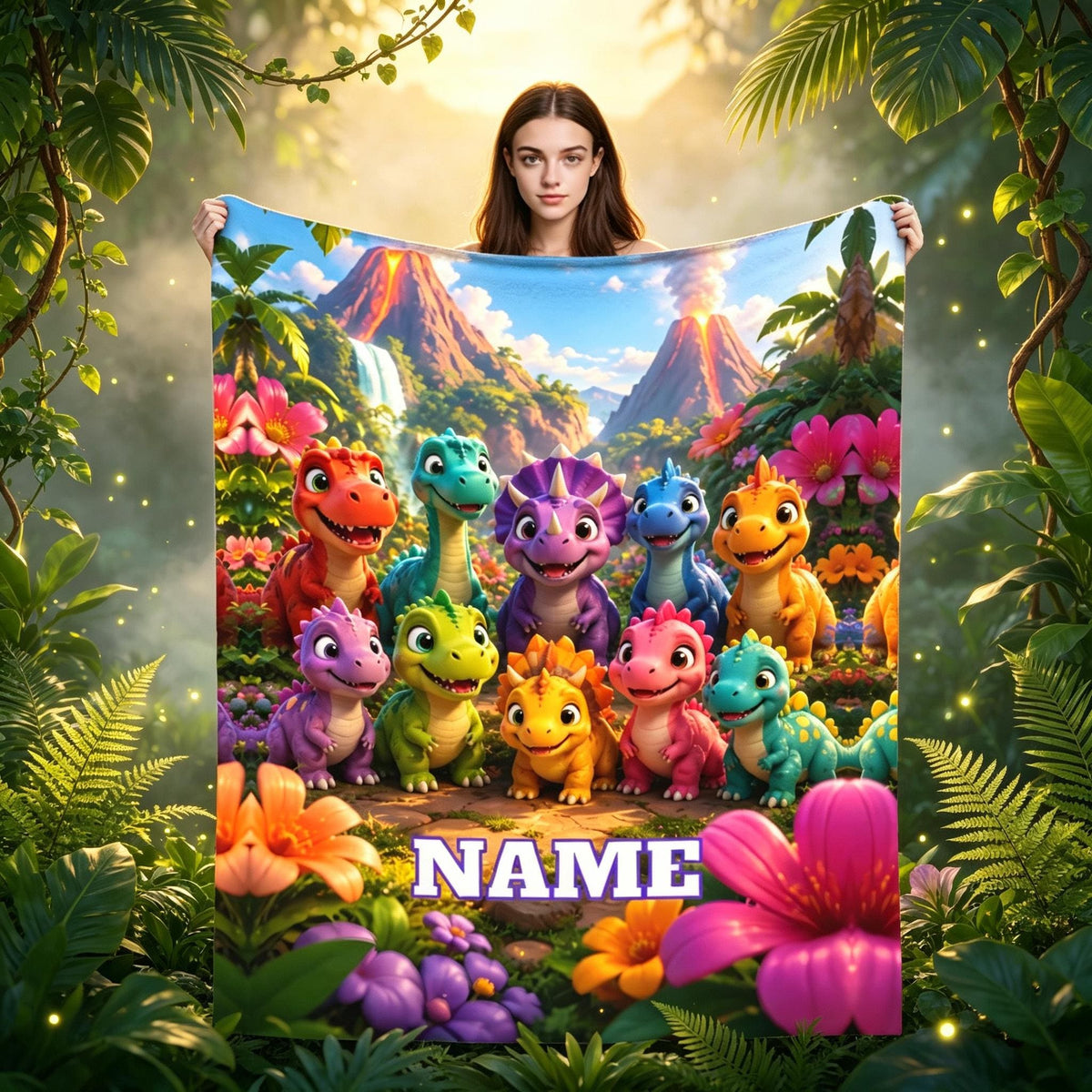 Dinosaur Personalized Blanket, Custom Name Flannel Throw, Dinosaur Movie Gift for Kids, Prehistoric Adventure Blanket