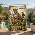 Personalized Watercolor Wildlife Throw Blanket, Custom Name, Nature Lover Gift