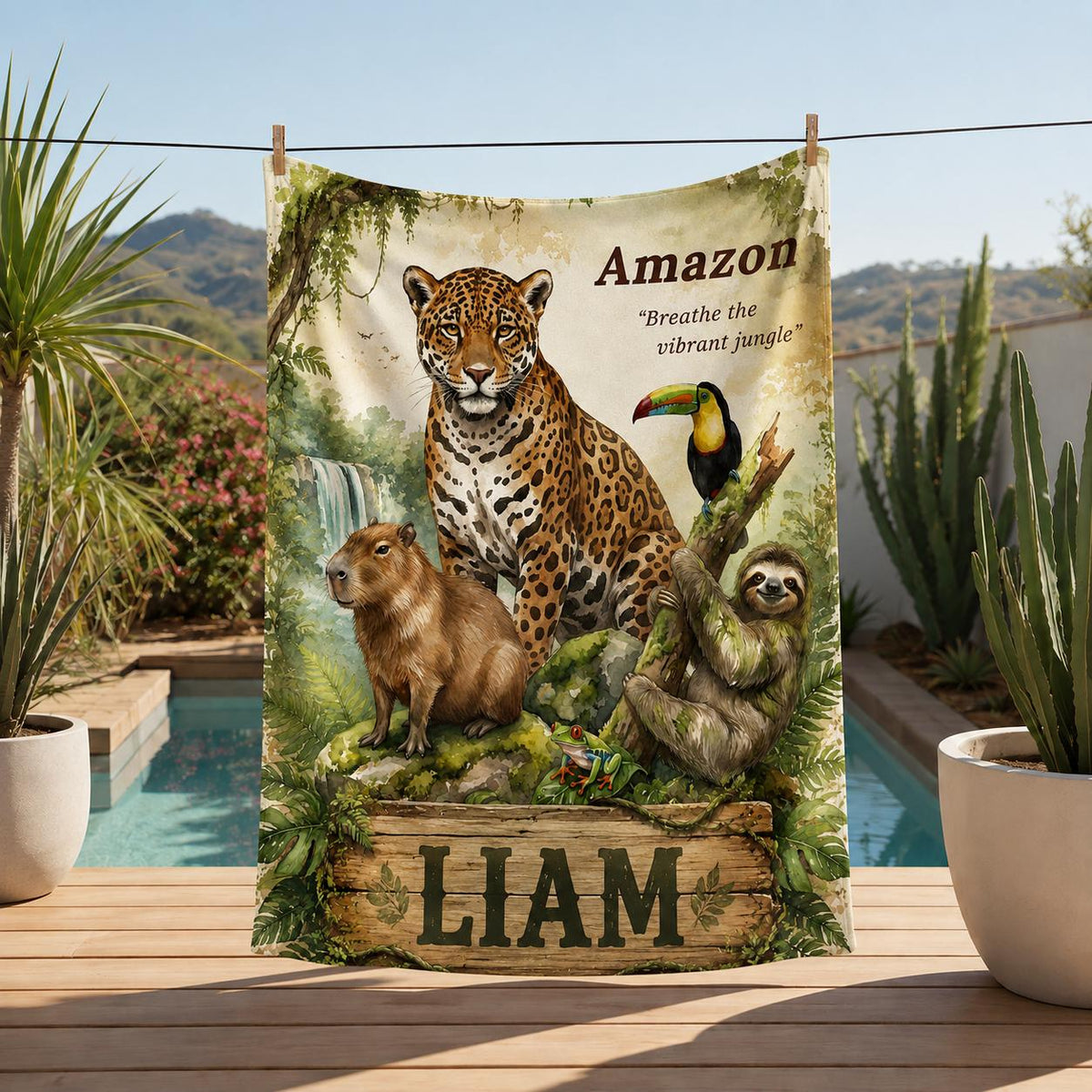 Personalized Watercolor Wildlife Throw Blanket, Custom Name, Nature Lover Gift