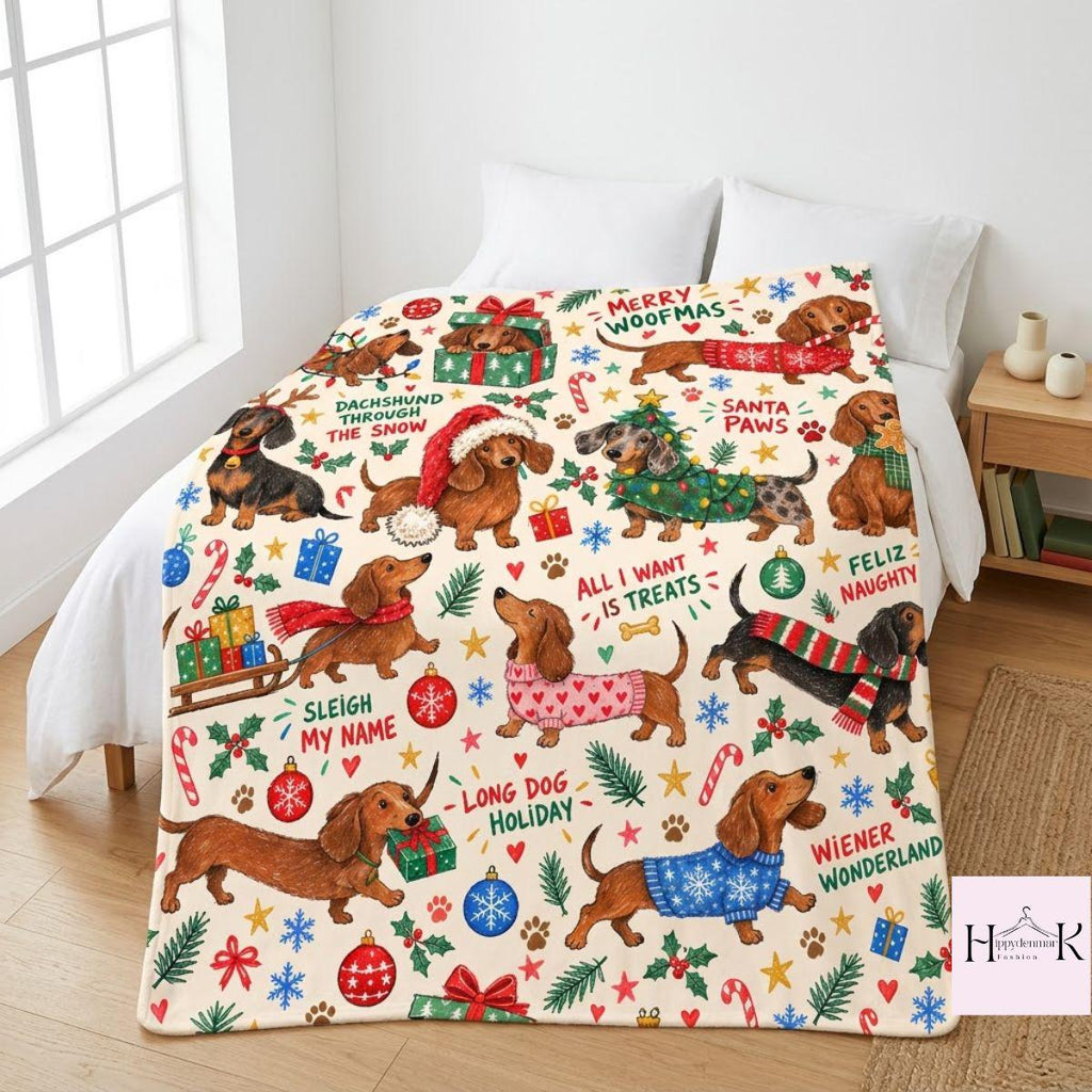 Dachshund Christmas Blanket, Funny Wiener Dog Holiday Throw, Cute Christmas Dog Mom Blanket, Christmas Doxie Gift, Dog Lovers Gift