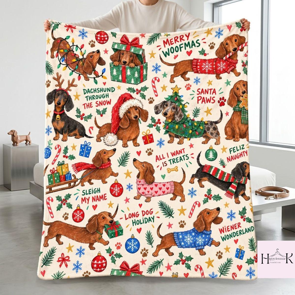 Dachshund Christmas Blanket, Funny Wiener Dog Holiday Throw, Cute Christmas Dog Mom Blanket, Christmas Doxie Gift, Dog Lovers Gift