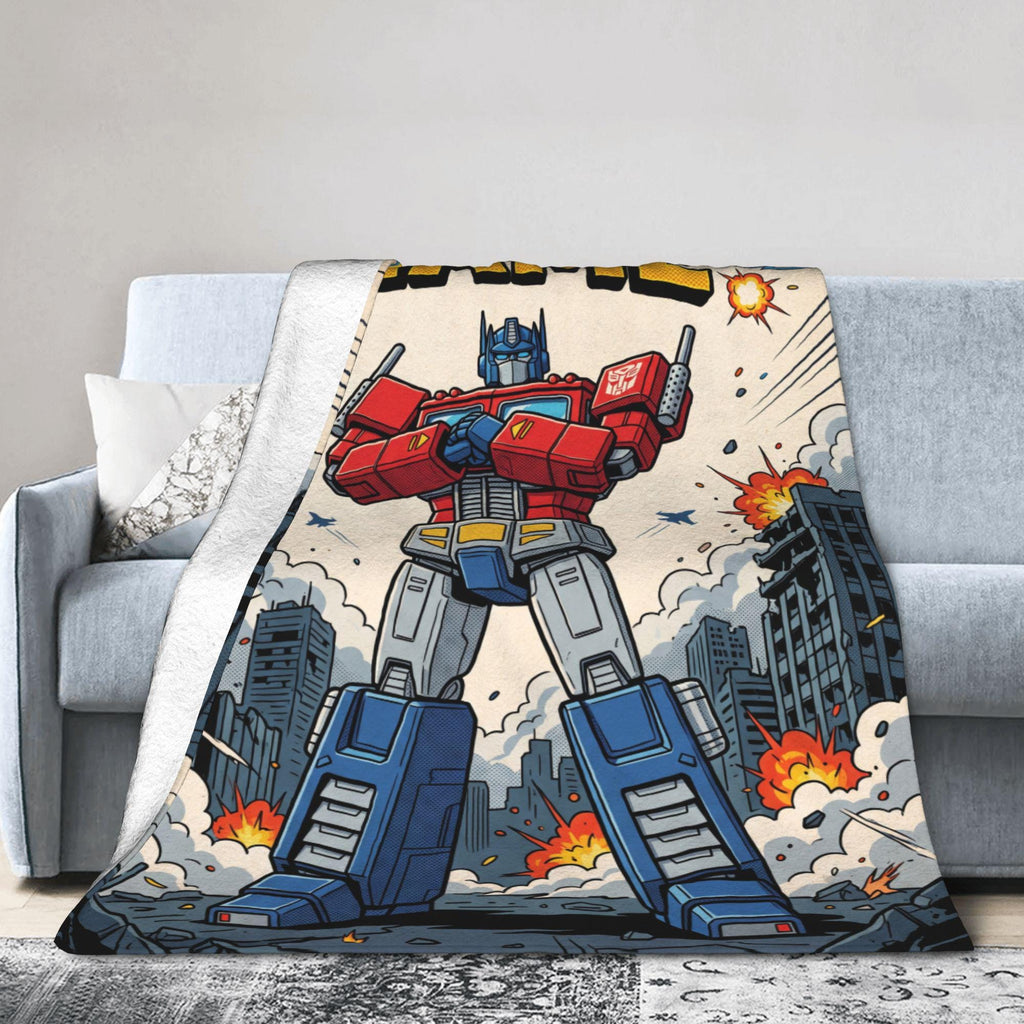 Transformers Optimus Prime Flannel Blanket, Retro Comic Hero Throw, Boys Room Bedding Decor, Birthday Gift, Custom Name Blanket