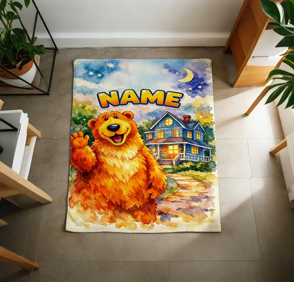Personalized Watercolor Bear Throw Blanket, Custom Name, Soft Flannel Kids Gift