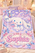 Personalized Cute Puppy Character Flannel Blanket, Custom Name Cozy Throw Blanket, Kawaii Kids Blanket, Soft Baby Room Decor Gift