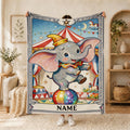 Custom Name Blanket Soft Throw, Personalized Circus Elephant Blanket, Watercolor Nursery Decor
