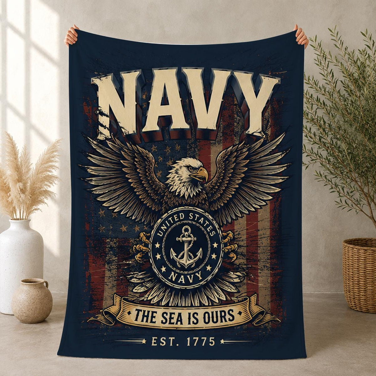 Navy Veteran Blanket, Military Retirement Gift, Sailor Appreciation Throw, Patriotic Navy Blanket, Gift for Navy Dad or Grandpa