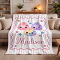 Personalized Squishy Dumpling Flannel Blanket, Custom Pastel Kawaii Throw, Cute Name Bedding Gift for Girls