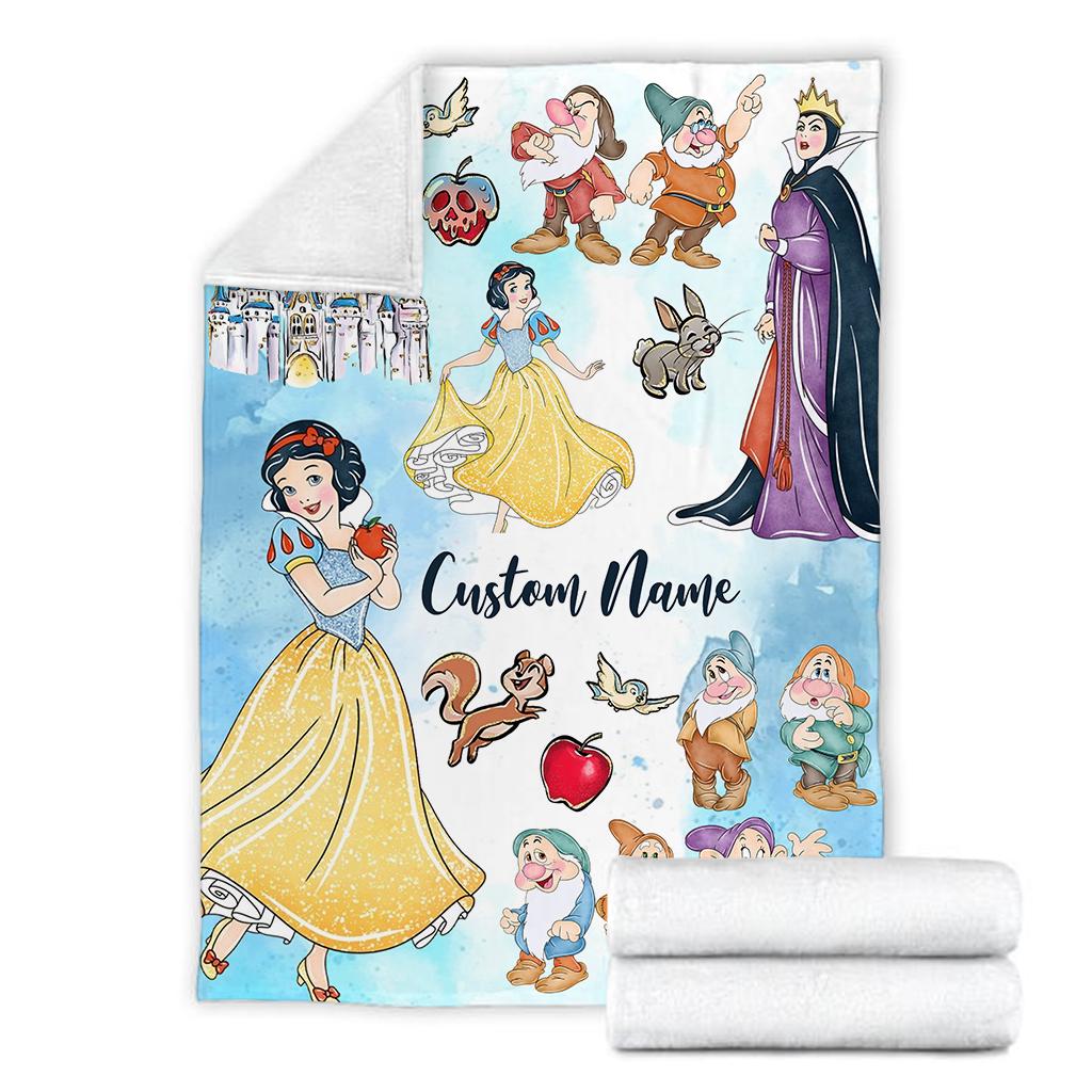 Personalized Snow White Blanket, Custom Name Disney Princess Throw Blanket, Evil Queen & Seven Dwarfs Cute Fleece Blanket Kids Gift