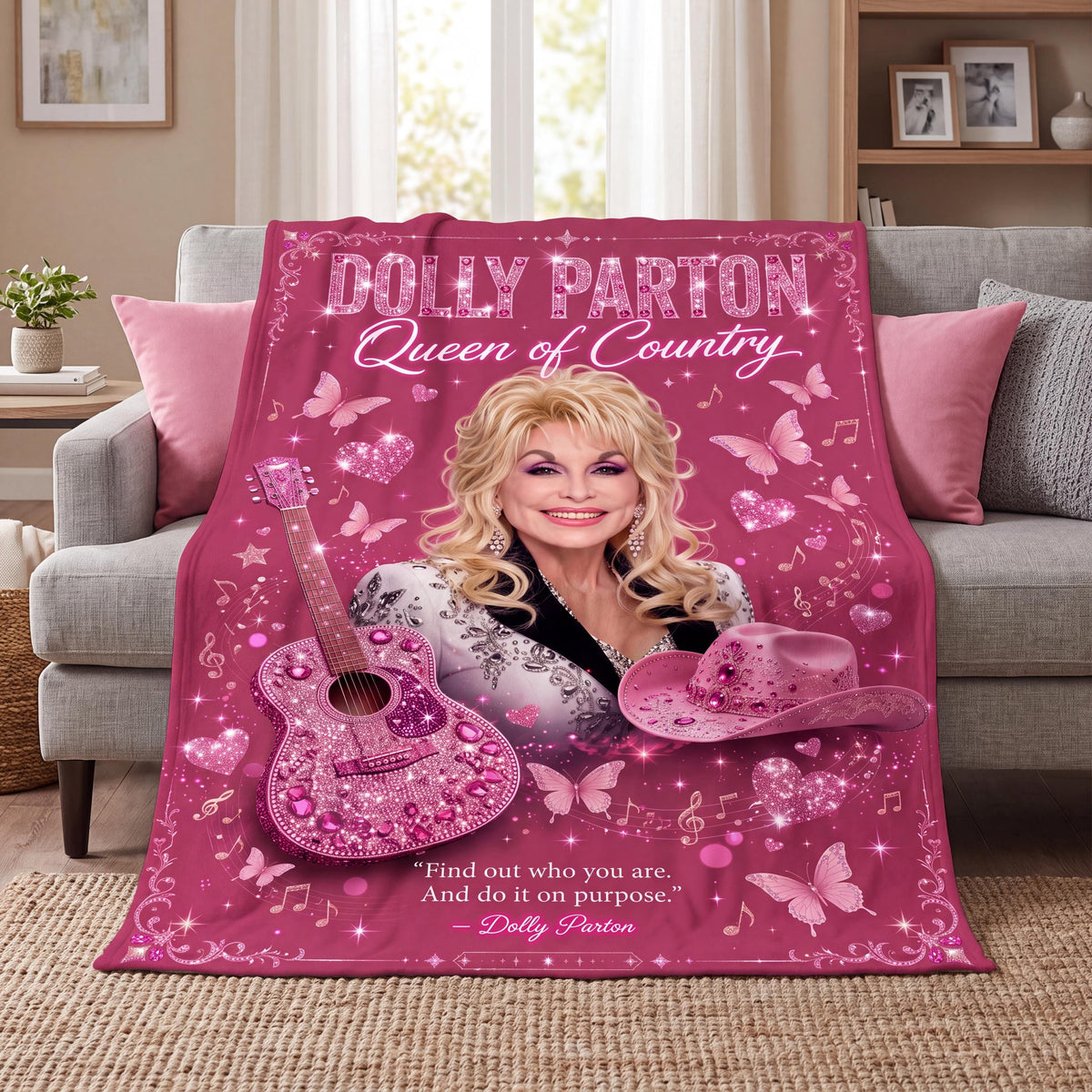Dolly Parton Blanket, Country Music Throw, Vintage Pink Cowgirl Decor, Soft Flannel Fleece, Music Lover Gift, Dolly Parton Tribute Quilt
