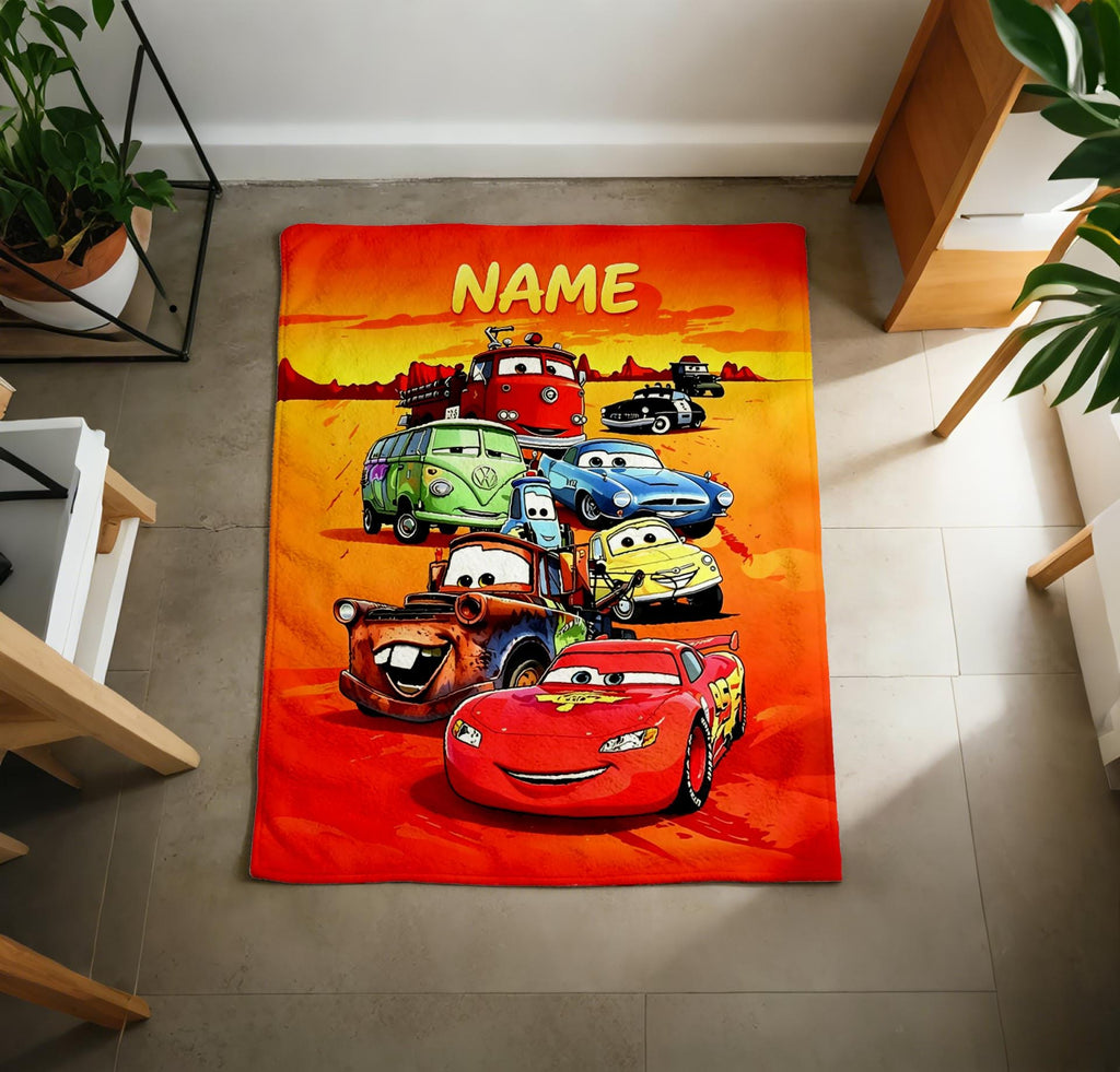 Custom Cars Blanket Soft Throw Personalized Name Warm Kids Bedroom Surprise Gift
