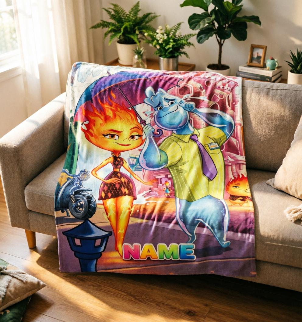 Personalized Elemental Blanket Soft Throw, Custom Name Ember Wade Plush Throw, Keepsake Gift For Kids Fans
