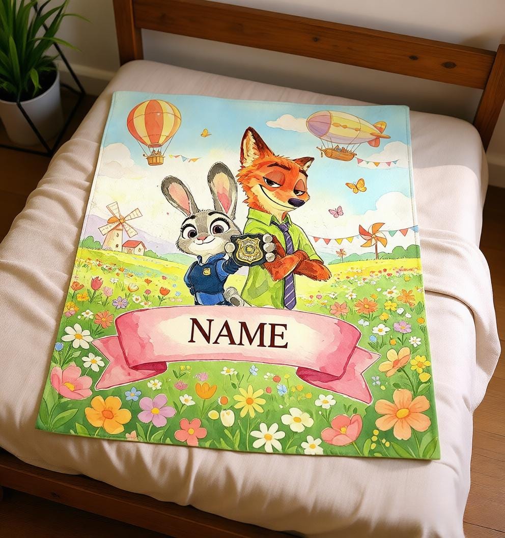 Zootopia Scenery Custom Blanket Soft Throw, Watercolor Outdoor Adventure Plush Throw, Heart‑warming Personalized Surprise Gift For Children