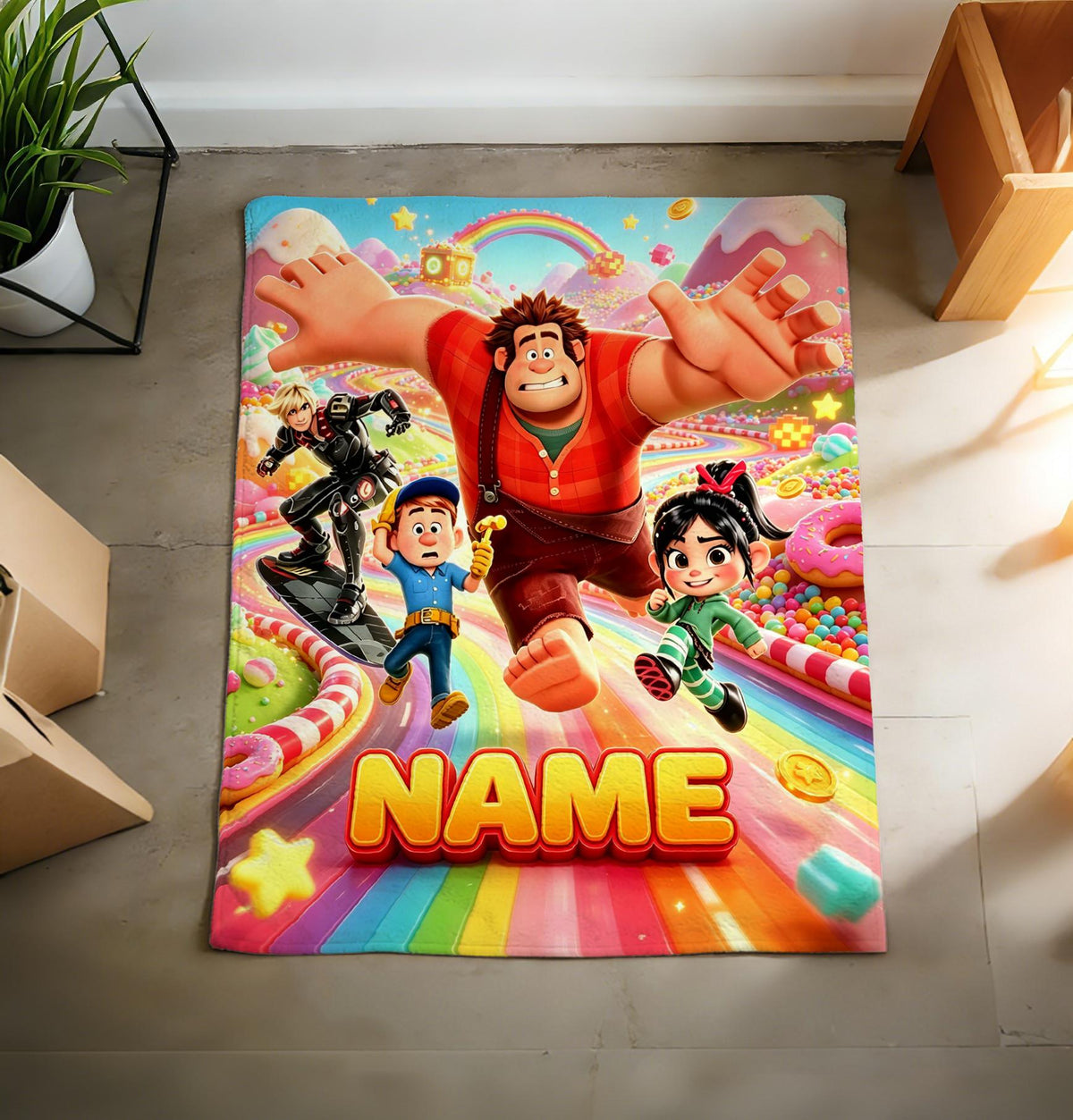 Personalized Wreck-It Ralph Fleece Blanket, Custom Name, Retro Pixel Game Throw